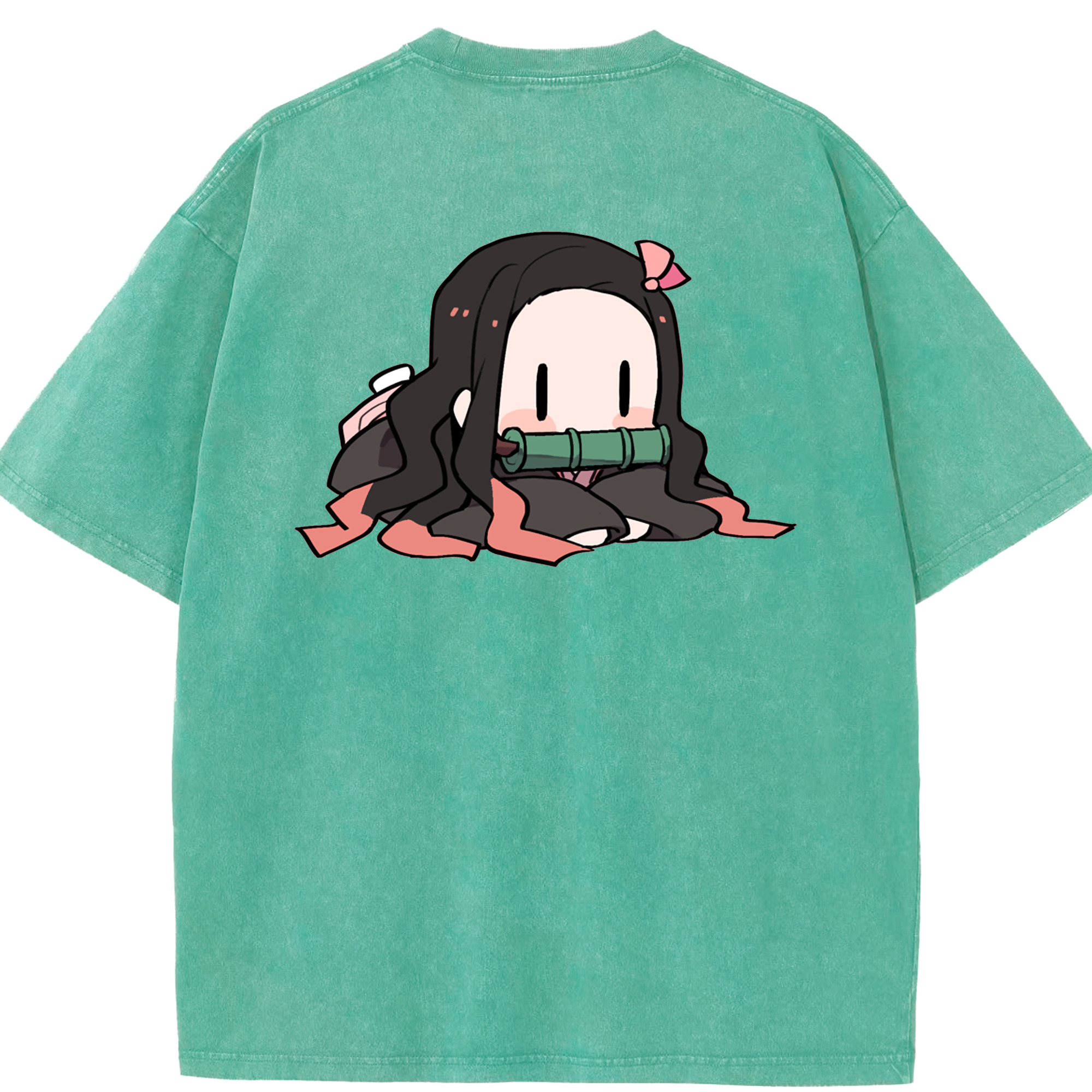（画像用） 鬼滅の刃（きめつのやいば）竈門 禰󠄀豆子／かまど ねずこ Kamado Nezuko 綿100% ヴィンテージ風 半袖Tシャツ（背面プリント）